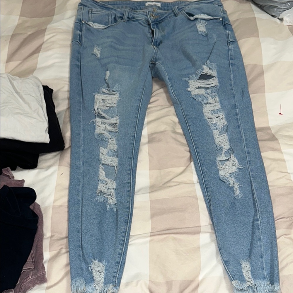 Trendy Distressed Blue Skinny Jeans